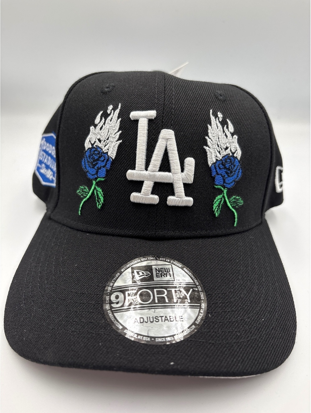 New Era 9FORTY Adjustable LA Dodgers Black Baseball Cap with Blue Rose